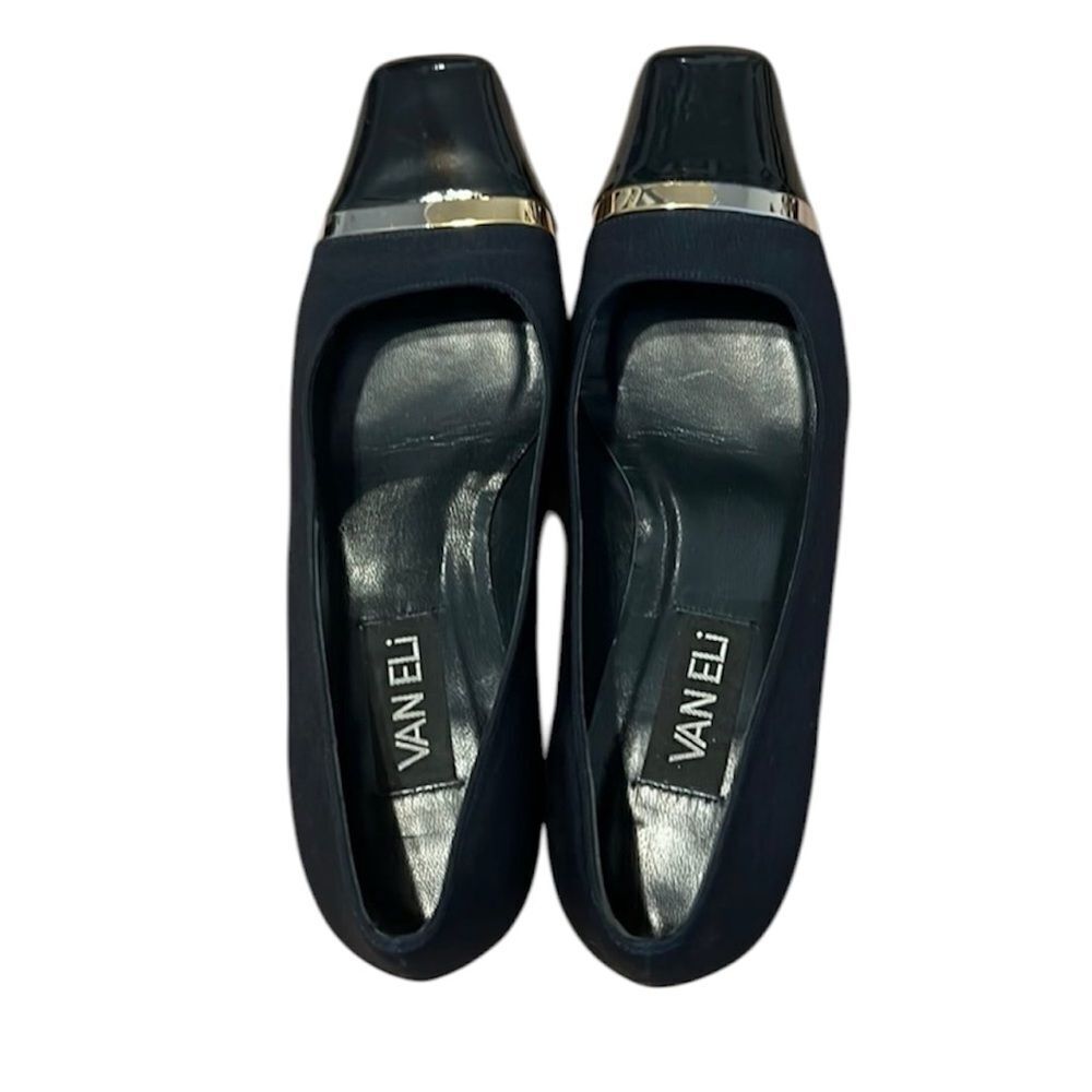 Vaneli Black Heels with Metallic Trim